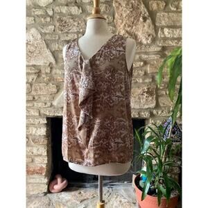 LOFT Sleeveless Neutral Brown & Cream Paisley Blouse - Large